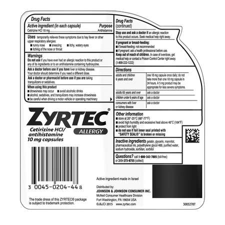 Zyrtec Zyrtec 10mg Liquid Gel 40 Count, PK24 3020444